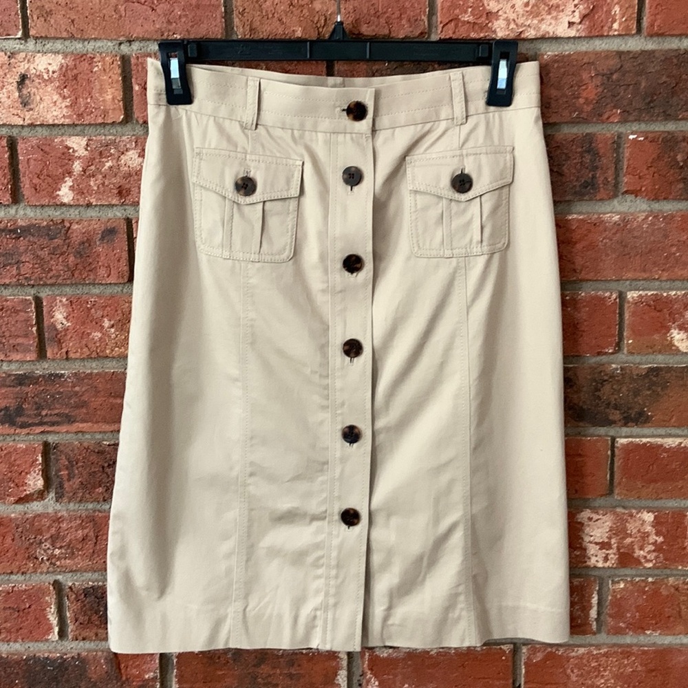 Talbots Khaki Button Front Pencil Skirt